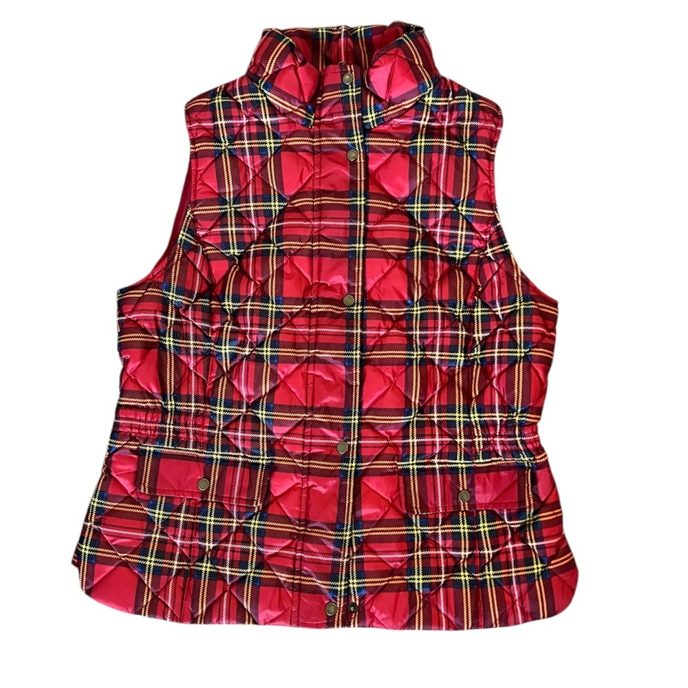 Talbots Plaid Quilted Red Vest Size M